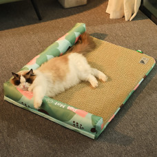 方形雙邊靠枕涼席窩 幾何植物L(60x45公分)(夏天貓狗寵物降溫涼感涼墊睡墊)