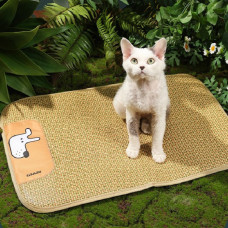 寵物透氣草席墊 卡通狗狗XL(75x55公分)(夏天貓狗寵物降溫涼感涼墊睡墊)