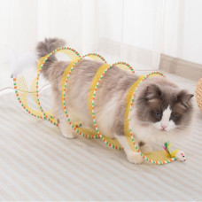 可收納貓咪自嗨彈簧滾地隧道(65*25公分)(貓玩具)