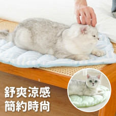 涼感面料樹葉墊 藍(59x50公分)(夏天貓狗寵物降溫涼感涼墊睡墊)