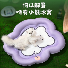 寵物涼墊 紫色小熊M(58x68公分)(夏天貓狗寵物降溫涼感涼墊睡墊)