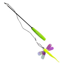 三節式 伸縮逗貓棒 黃色蜻蜓亮片 (貓玩具)